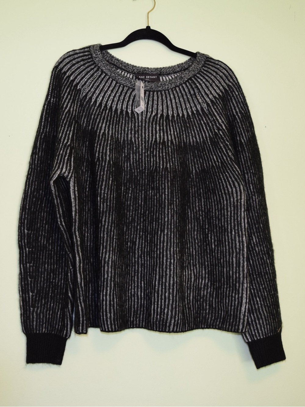 NWT Lane Bryant Black & Silver Ribbed Crew Neck Sweater 1X 18/20
